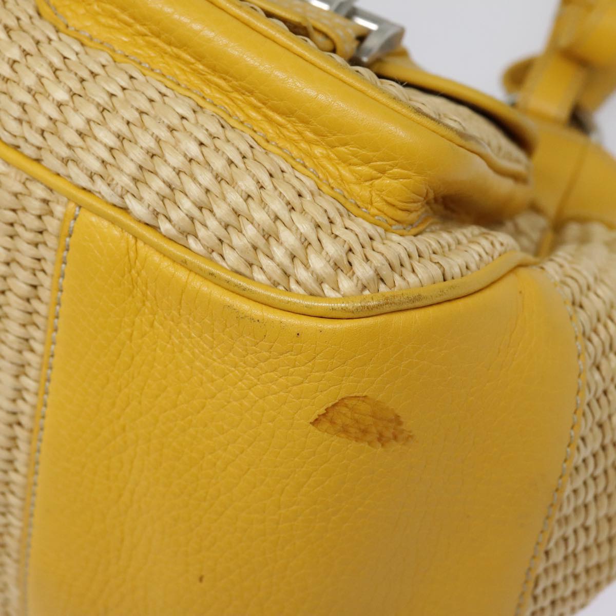 PRADA Tote Bag Straw Beige Yellow Silver Auth 92434