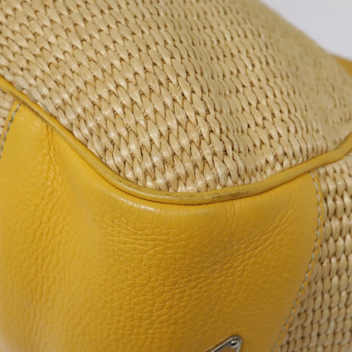 PRADA Tote Bag Straw Beige Yellow Silver Auth 92434