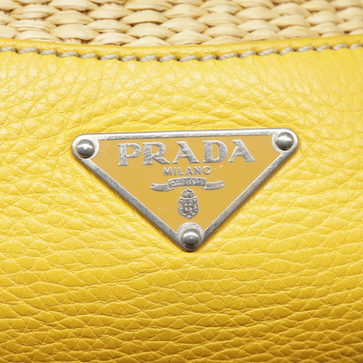 PRADA Tote Bag Straw Beige Yellow Silver Auth 92434