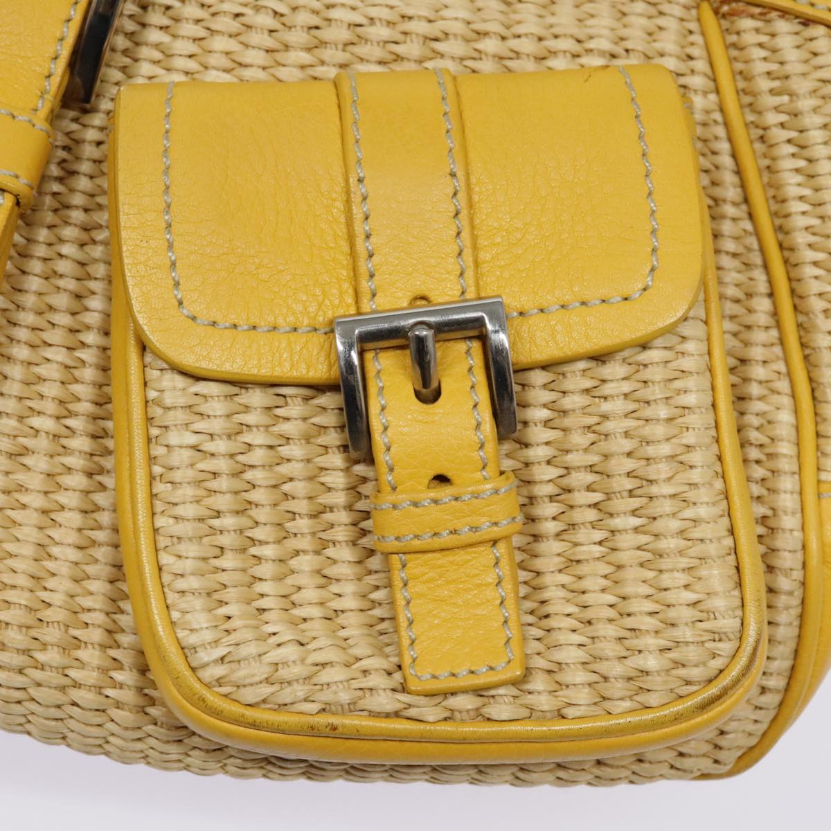 PRADA Tote Bag Straw Beige Yellow Silver Auth 92434