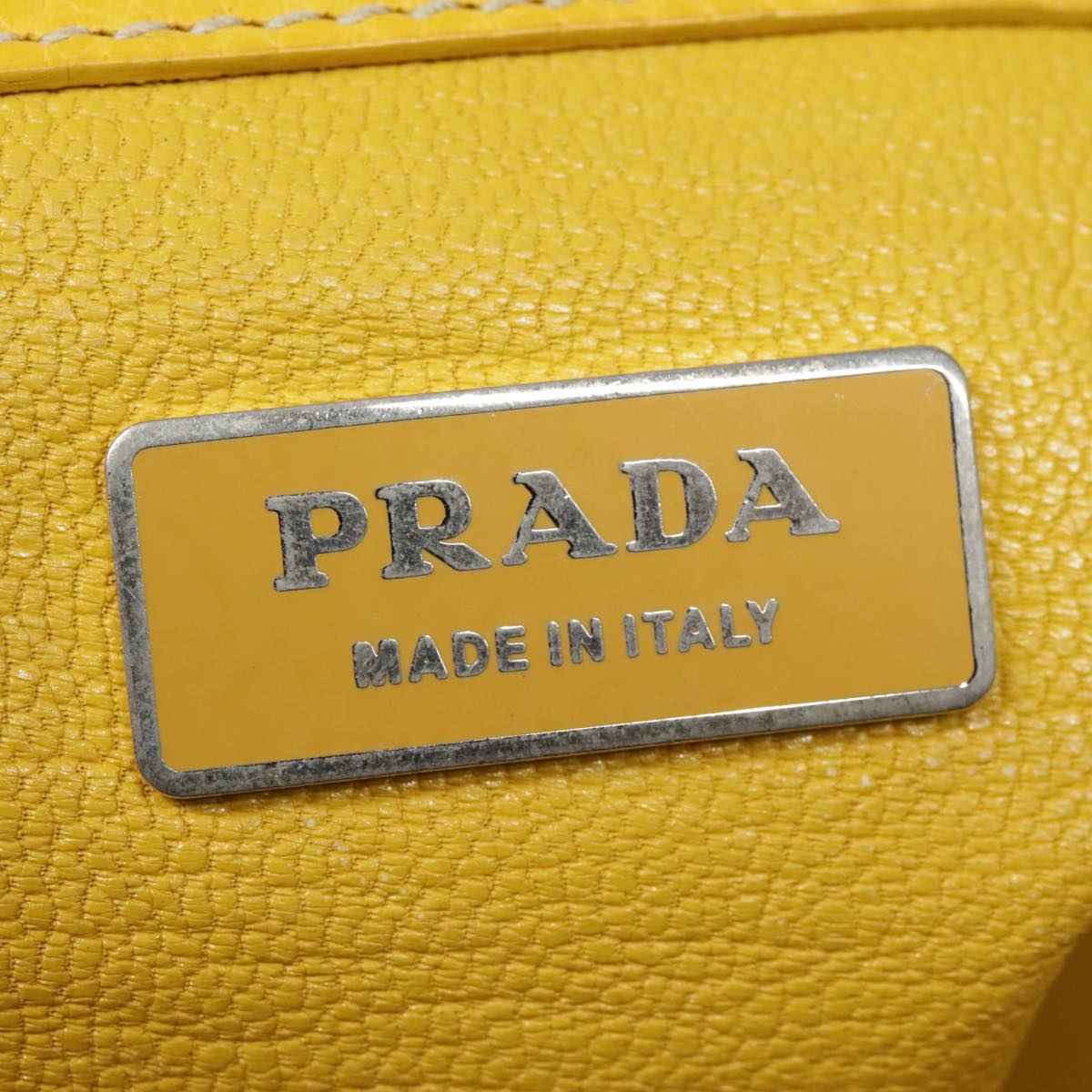 PRADA Tote Bag Straw Beige Yellow Silver Auth 92434