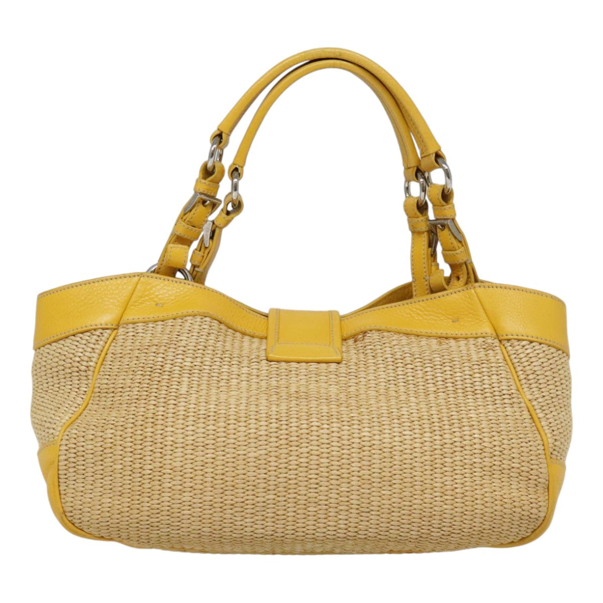 PRADA Tote Bag Straw Beige Yellow Silver Auth 92434 - 0