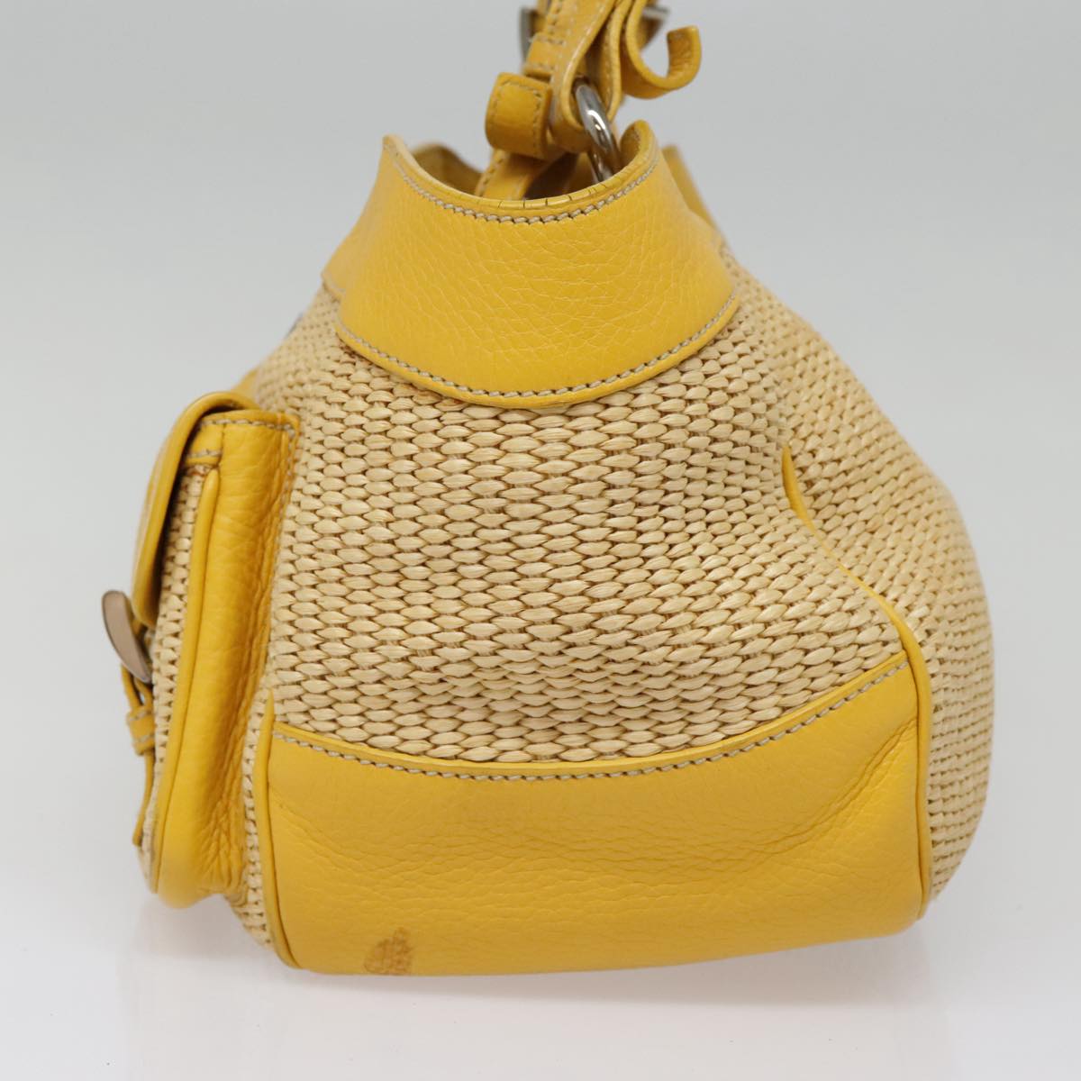 PRADA Tote Bag Straw Beige Yellow Silver Auth 92434