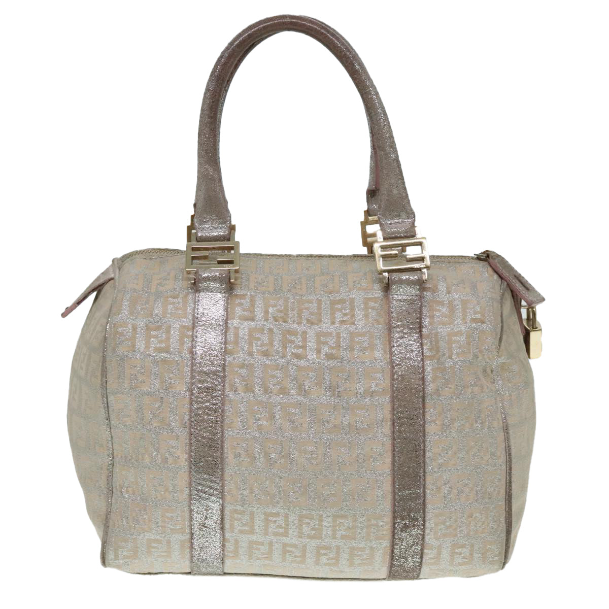 FENDI Zucchino Canvas Hand Bag Silver Beige Gold Auth 92437 - 0