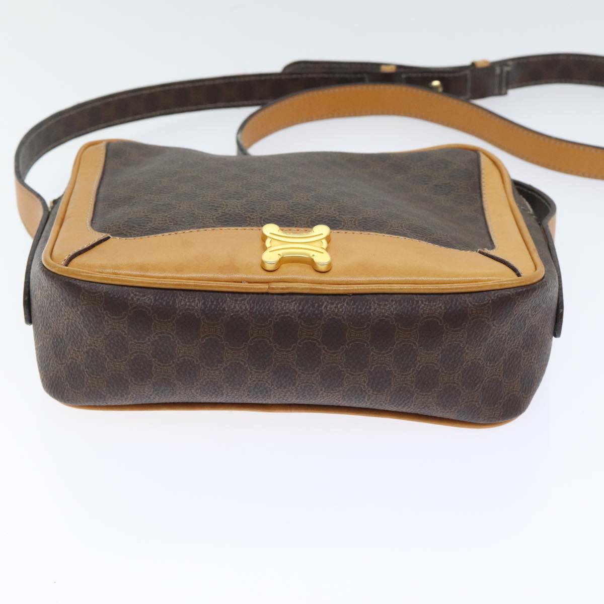 CELINE Macadam Canvas Shoulder Bag PVC Leather Brown Gold Auth 92438