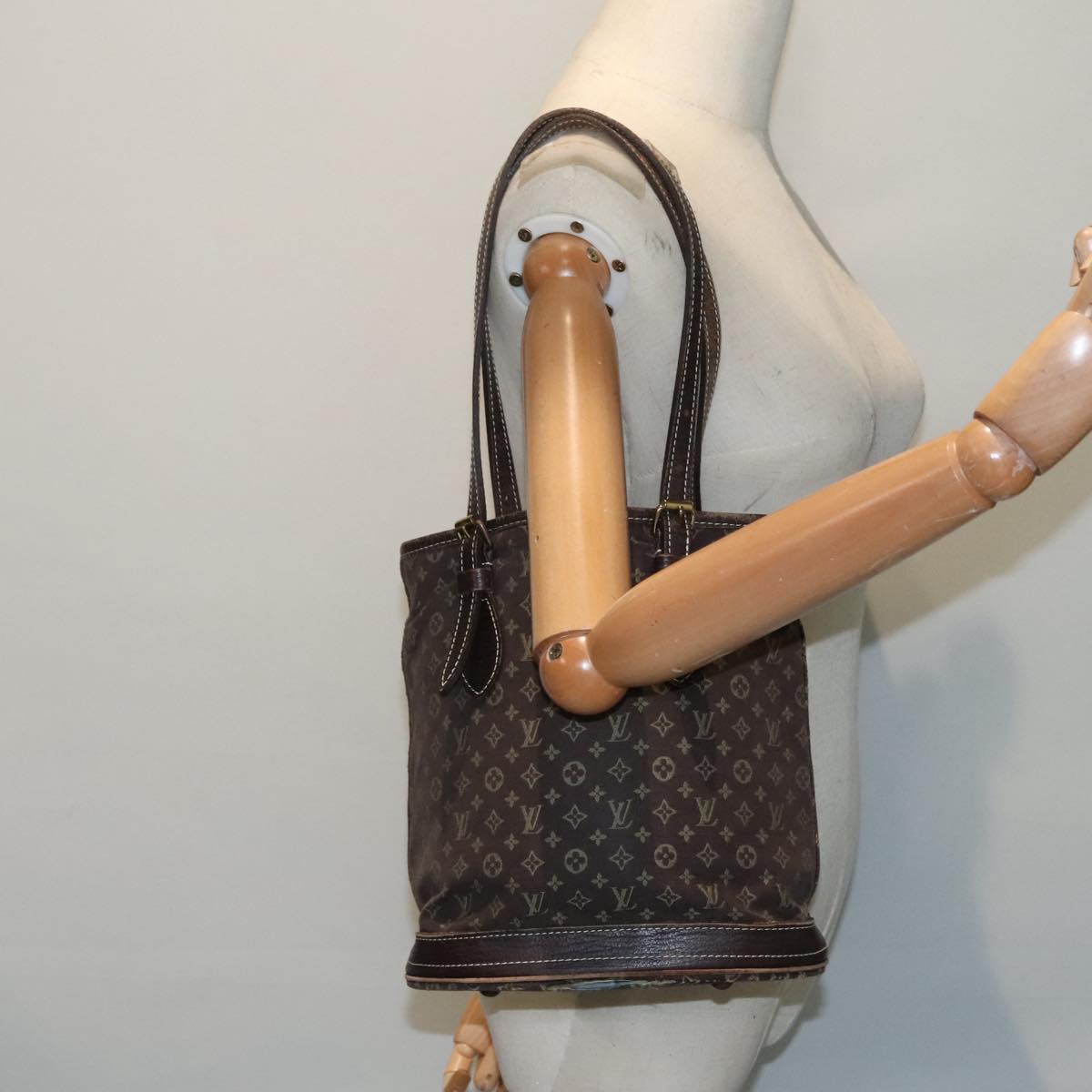 LOUIS VUITTON Monogram Mini Lin Bucket PM Shoulder Bag Brown M95226 Auth 92442