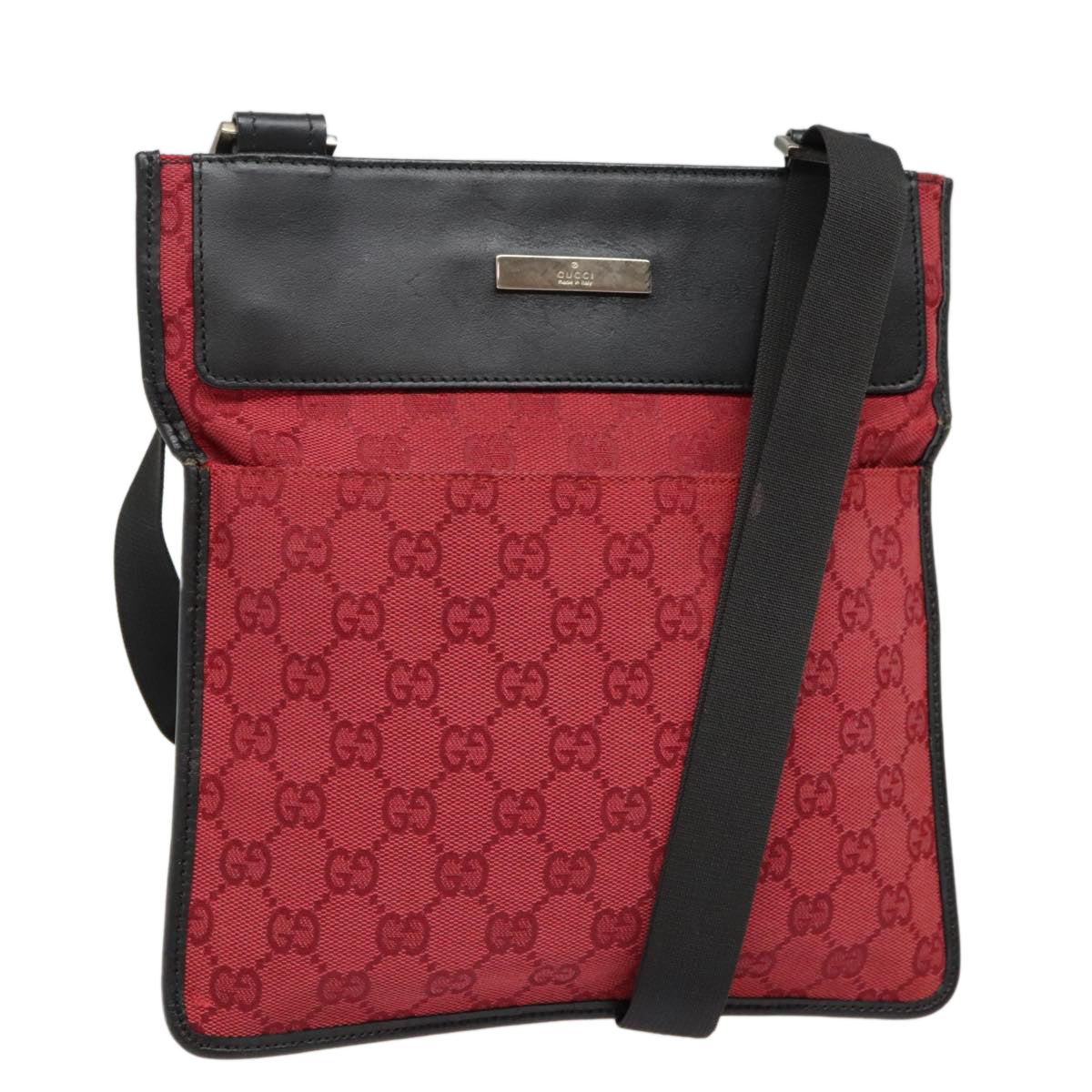 GUCCI GG Canvas Shoulder Bag Red Black Auth 92448