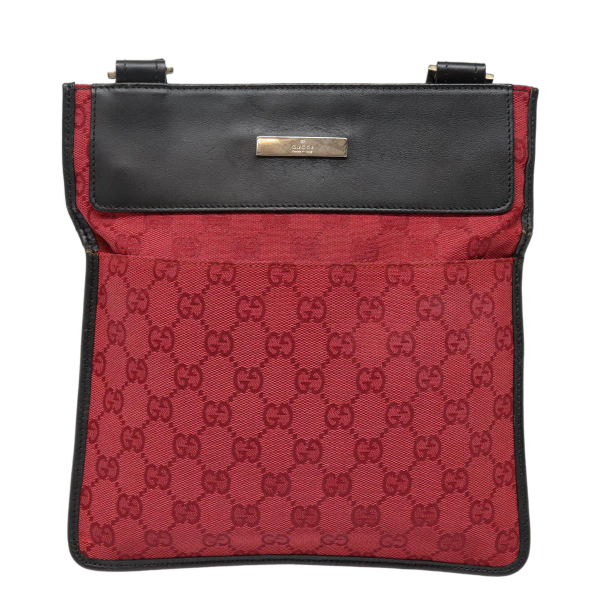 GUCCI GG Canvas Shoulder Bag Red Black Auth 92448 - 0