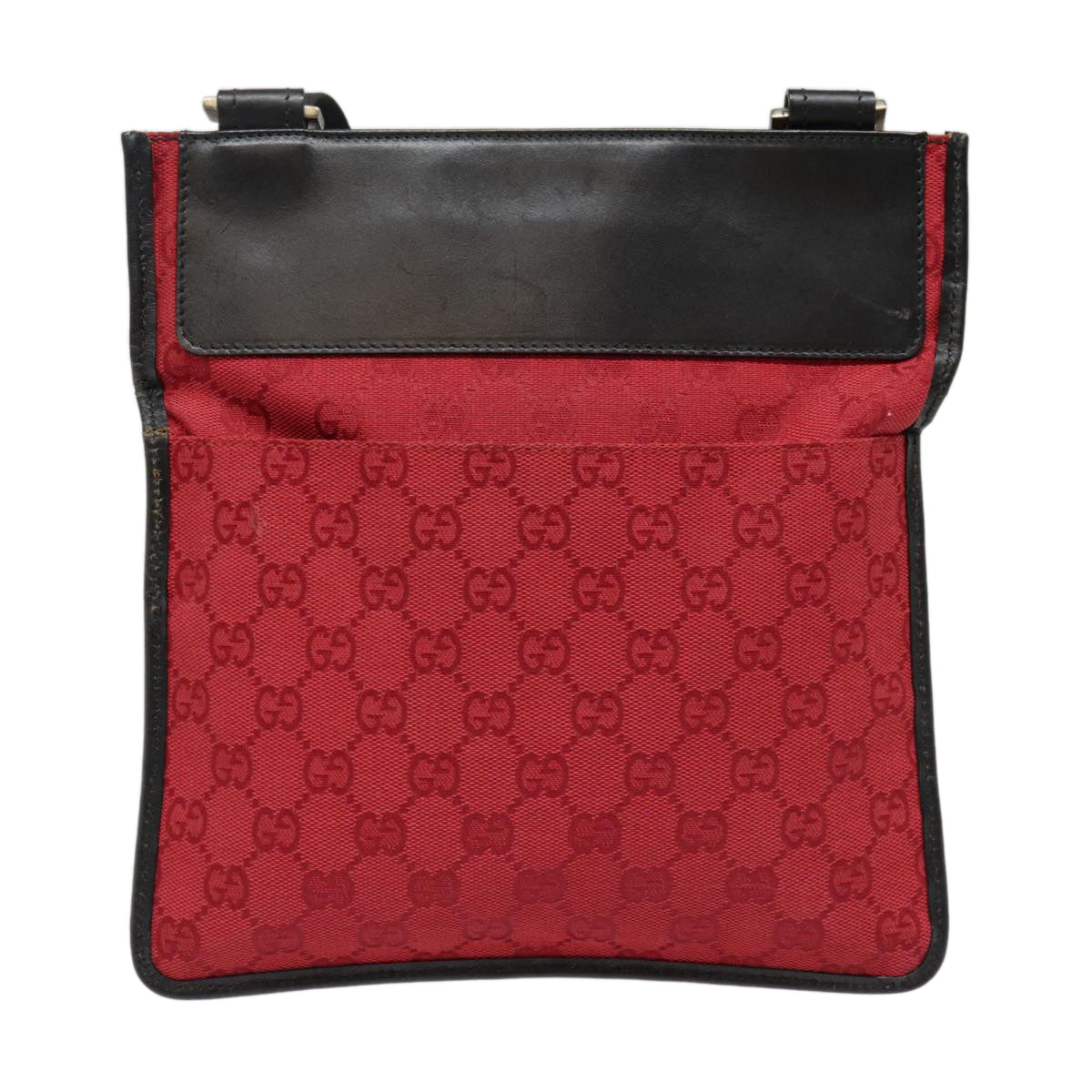 GUCCI GG Canvas Shoulder Bag Red Black Auth 92448