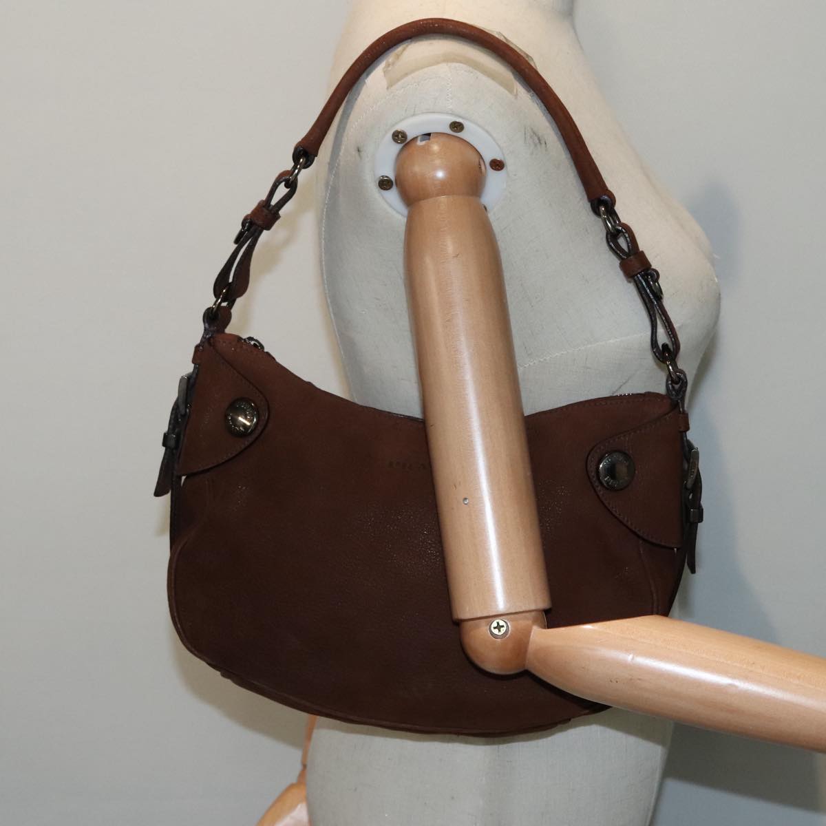 PRADA Shoulder Bag Leather Brown Auth 92453