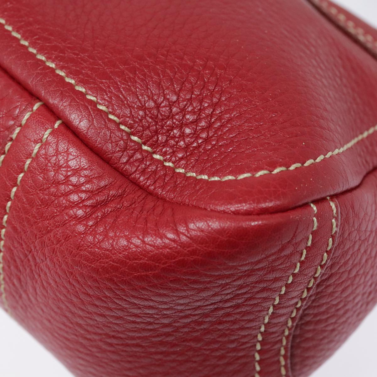 PRADA Shoulder Bag Leather Red Silver Auth 92460