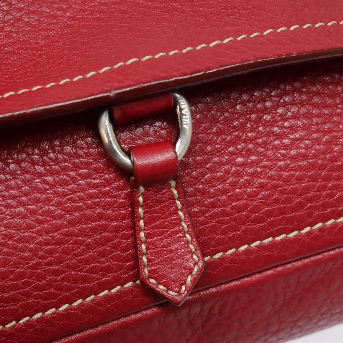 PRADA Shoulder Bag Leather Red Silver Auth 92460