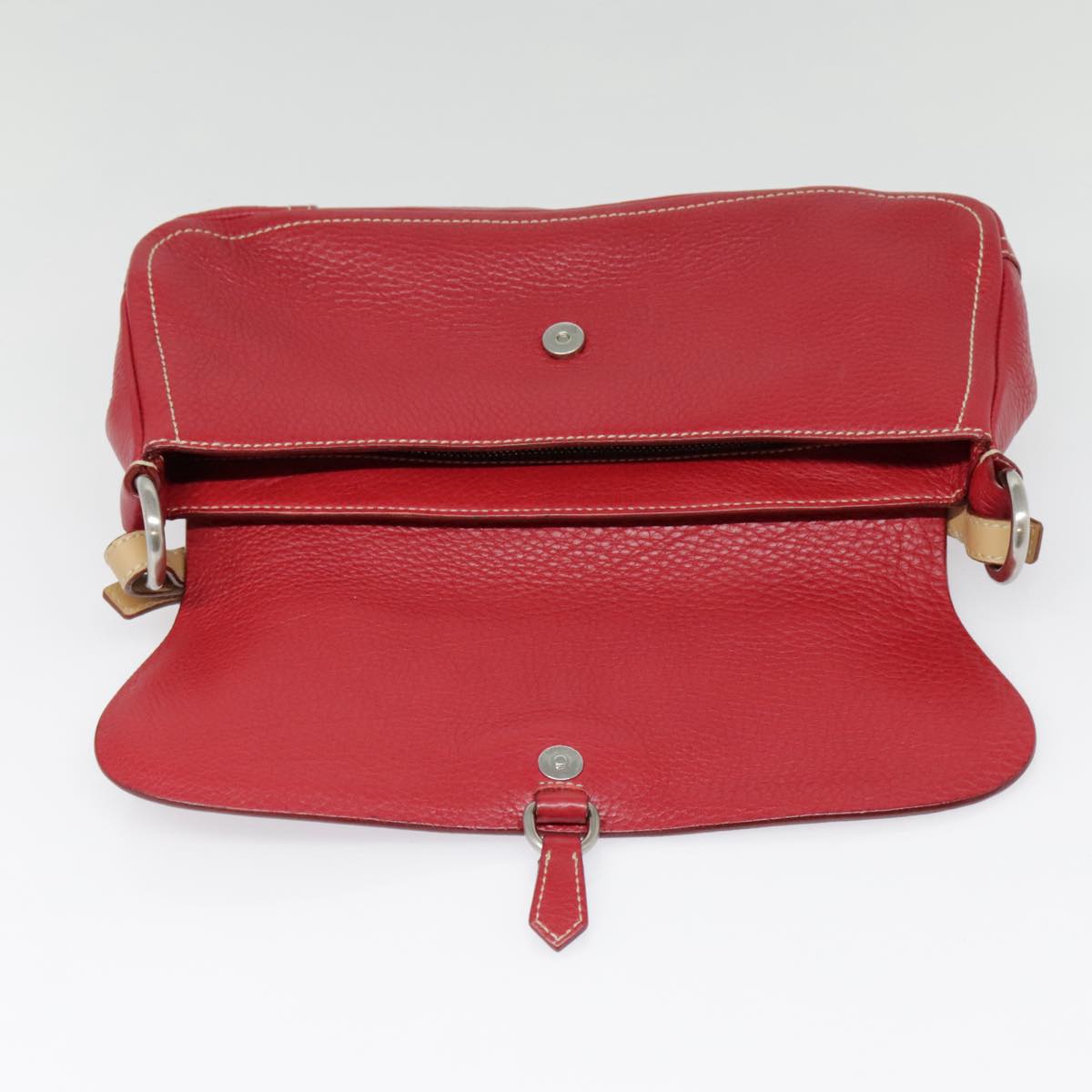 PRADA Shoulder Bag Leather Red Silver Auth 92460