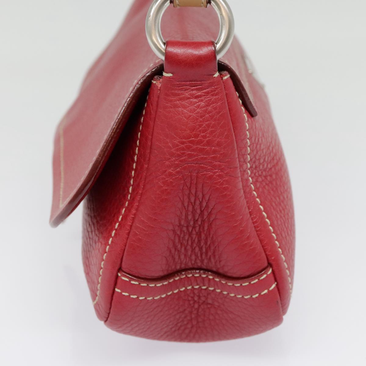 PRADA Shoulder Bag Leather Red Silver Auth 92460 - 0