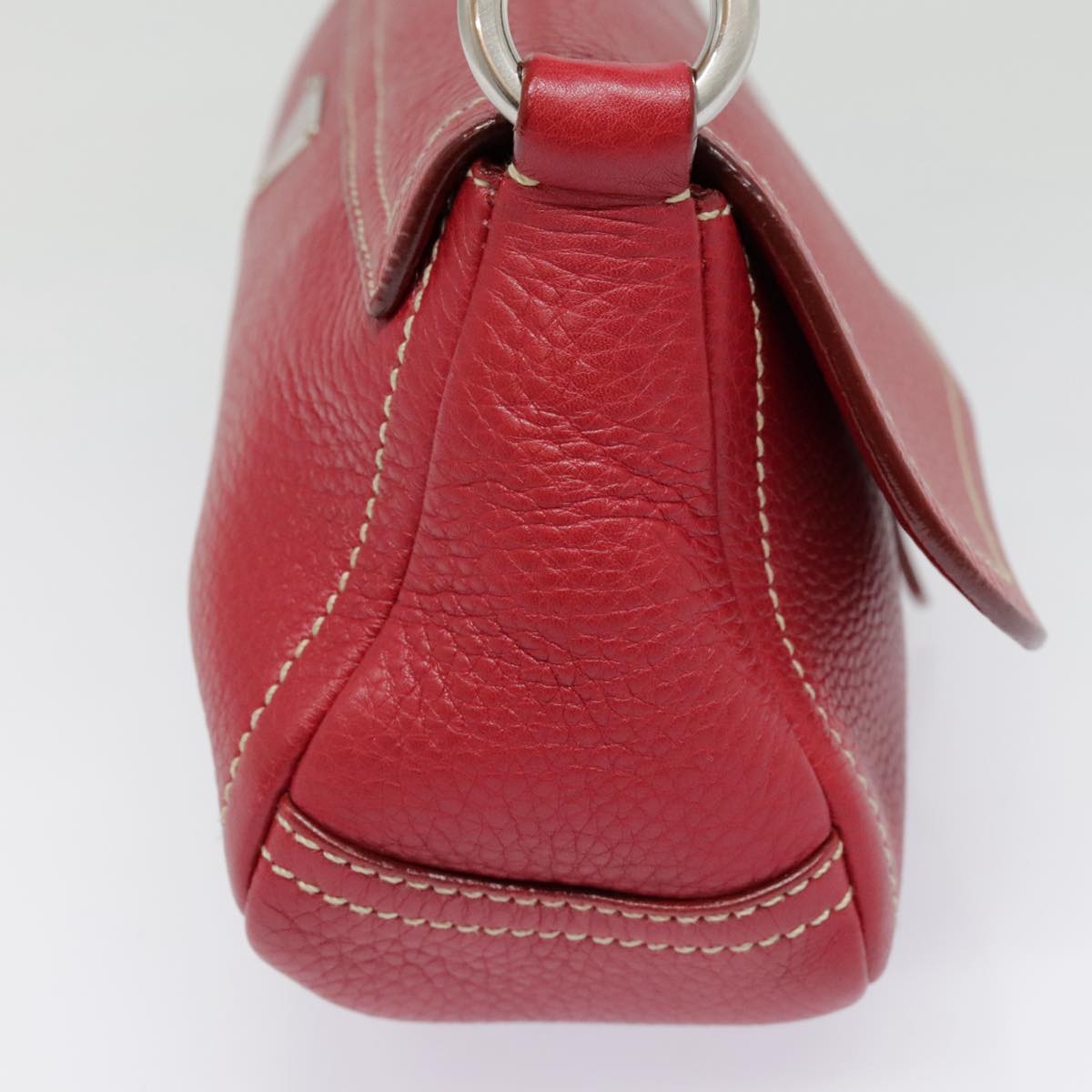 PRADA Shoulder Bag Leather Red Silver Auth 92460