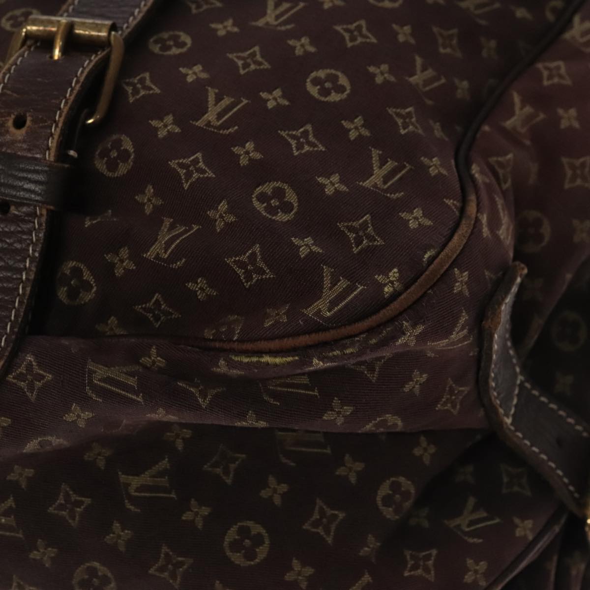 LOUIS VUITTON Monogram Mini Lin Saumur XL Shoulder Bag Ebene M95220 Auth 92467