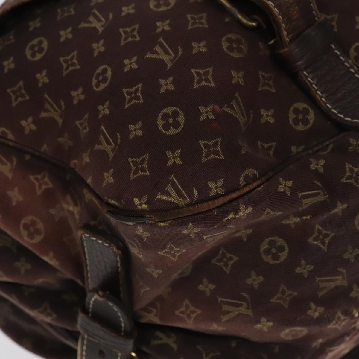 LOUIS VUITTON Monogram Mini Lin Saumur XL Shoulder Bag Ebene M95220 Auth 92467