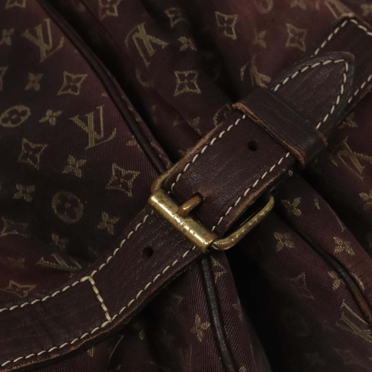 LOUIS VUITTON Monogram Mini Lin Saumur XL Shoulder Bag Ebene M95220 Auth 92467