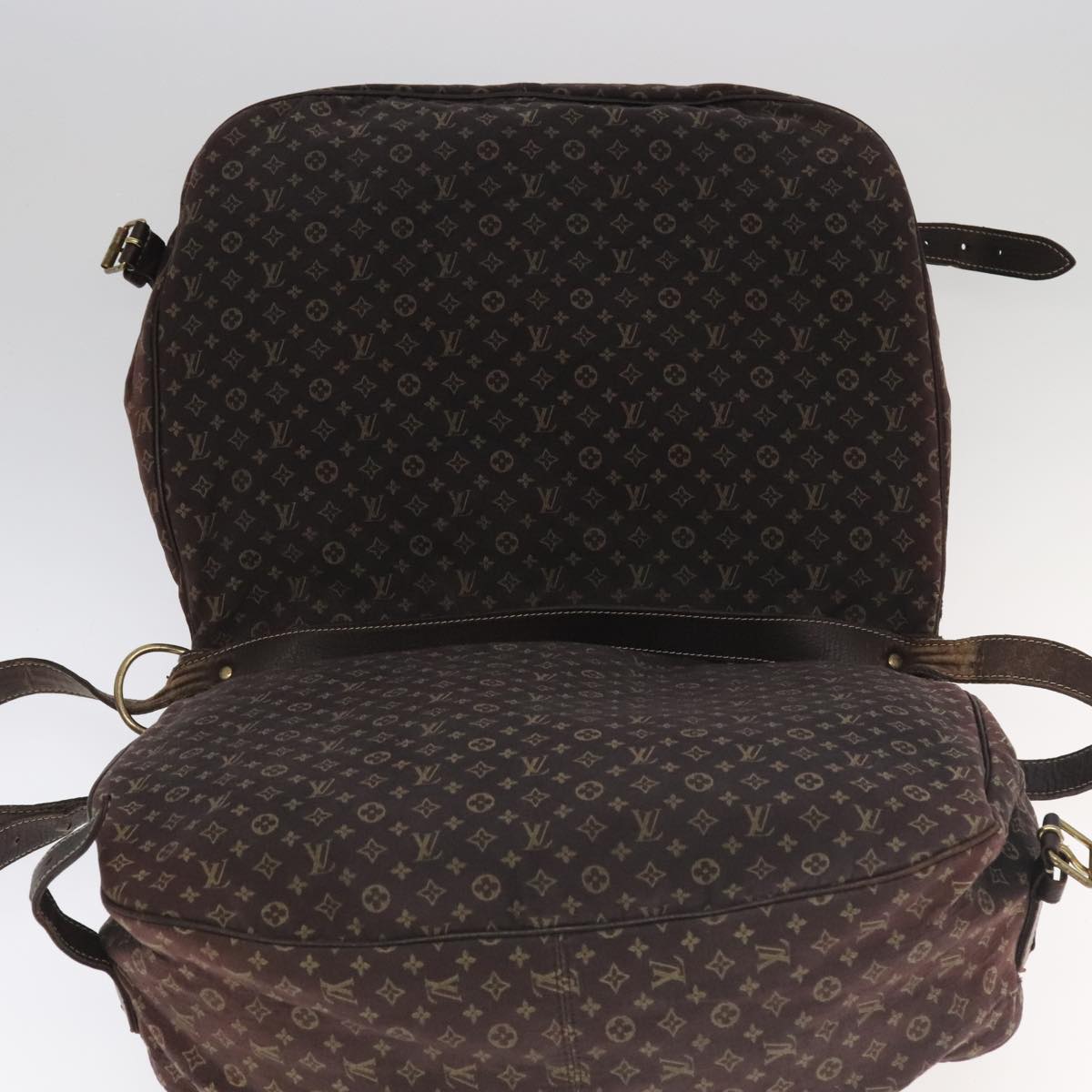 LOUIS VUITTON Monogram Mini Lin Saumur XL Shoulder Bag Ebene M95220 Auth 92467