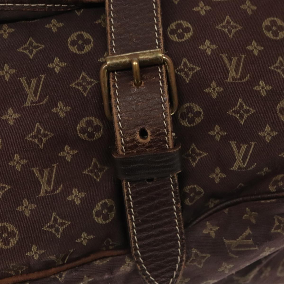 LOUIS VUITTON Monogram Mini Lin Saumur XL Shoulder Bag Ebene M95220 Auth 92467