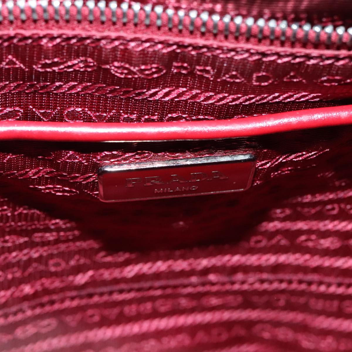 PRADA Hand Bag Nylon 2way Red Silver Auth 92474