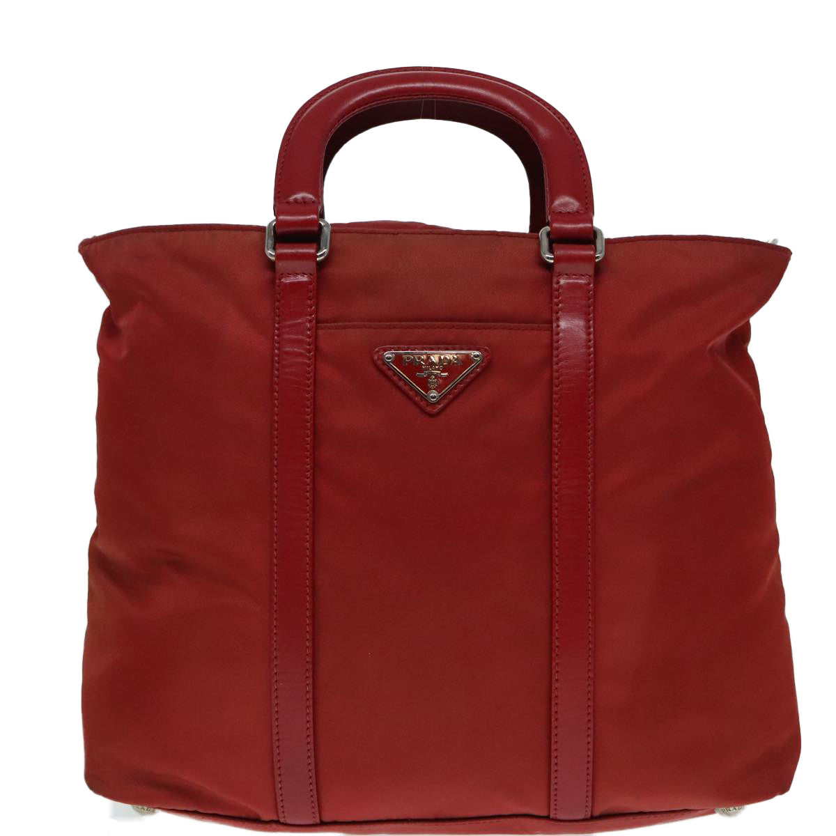 PRADA Hand Bag Nylon 2way Red Silver Auth 92474