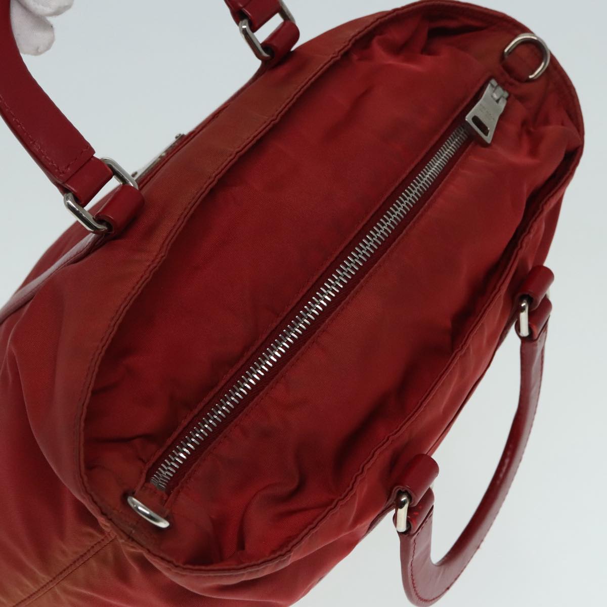 PRADA Hand Bag Nylon 2way Red Silver Auth 92474