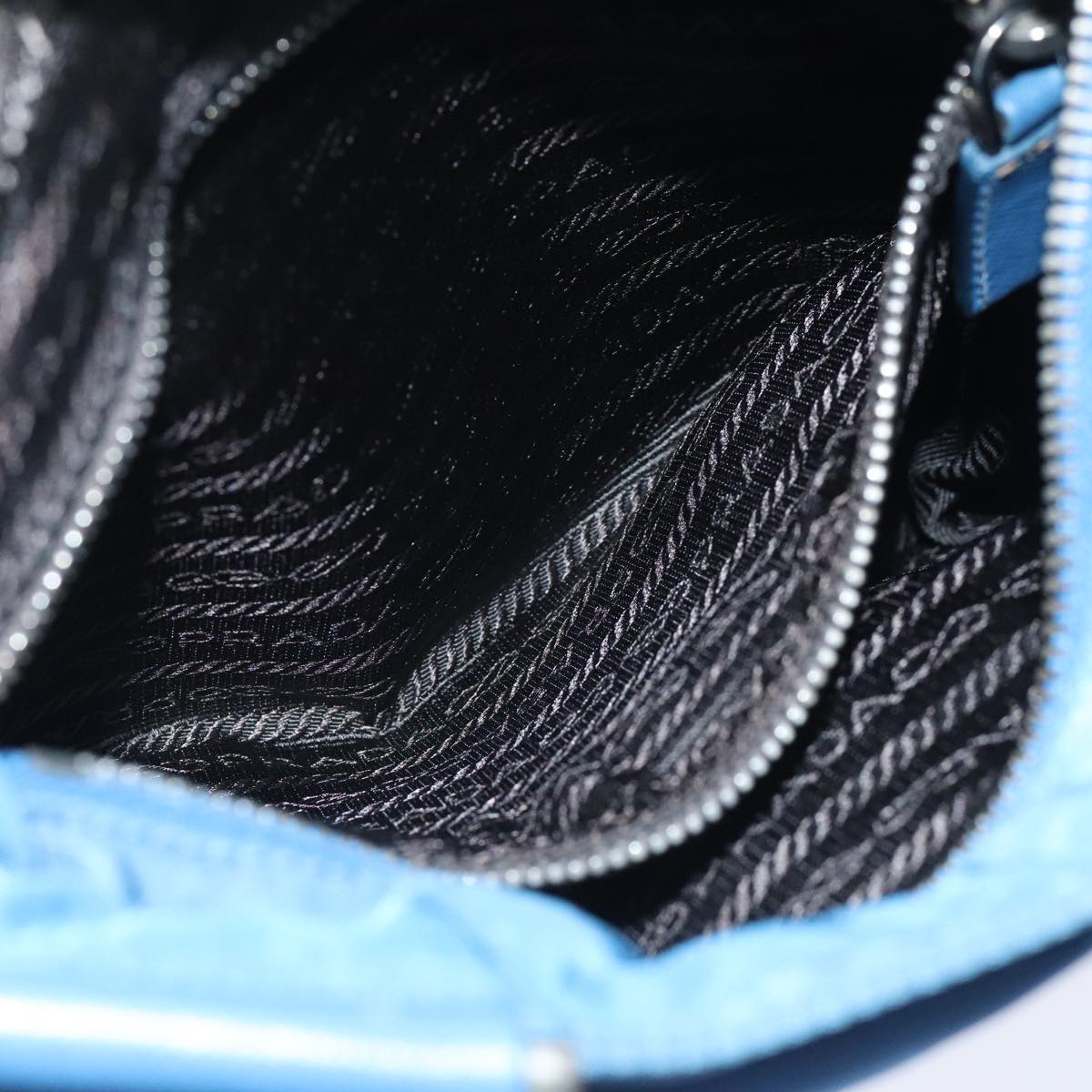 PRADA Shoulder Bag Nylon Blue Silver Auth 92475