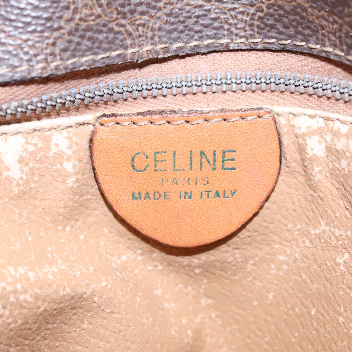 CELINE Macadam Canvas Shoulder Bag PVC Leather Brown Gold Auth 92489