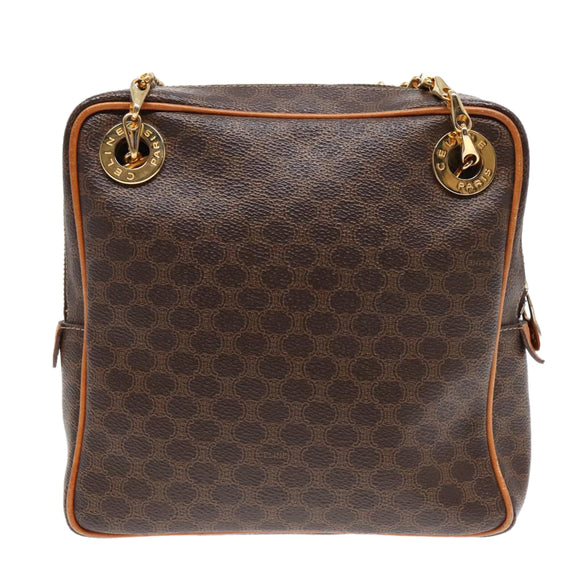 CELINE Macadam Canvas Shoulder Bag PVC Leather Brown Gold Auth 92489