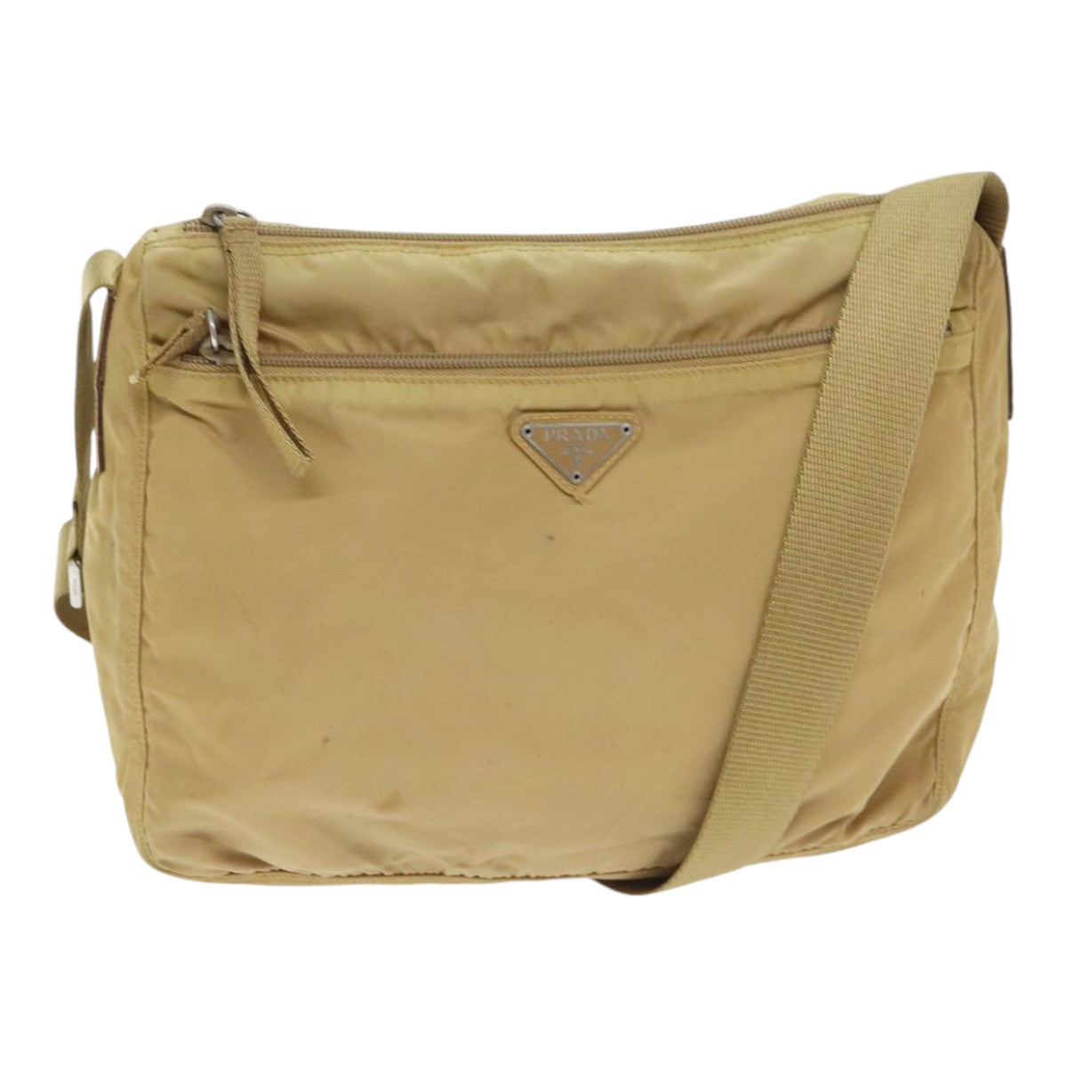 PRADA Shoulder Bag Nylon Beige Silver Auth 92490