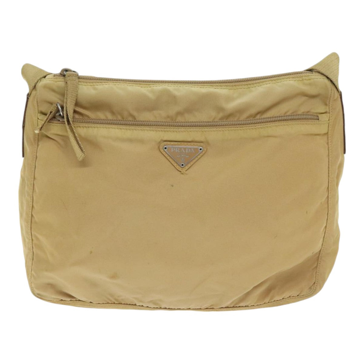 PRADA Shoulder Bag Nylon Beige Silver Auth 92490