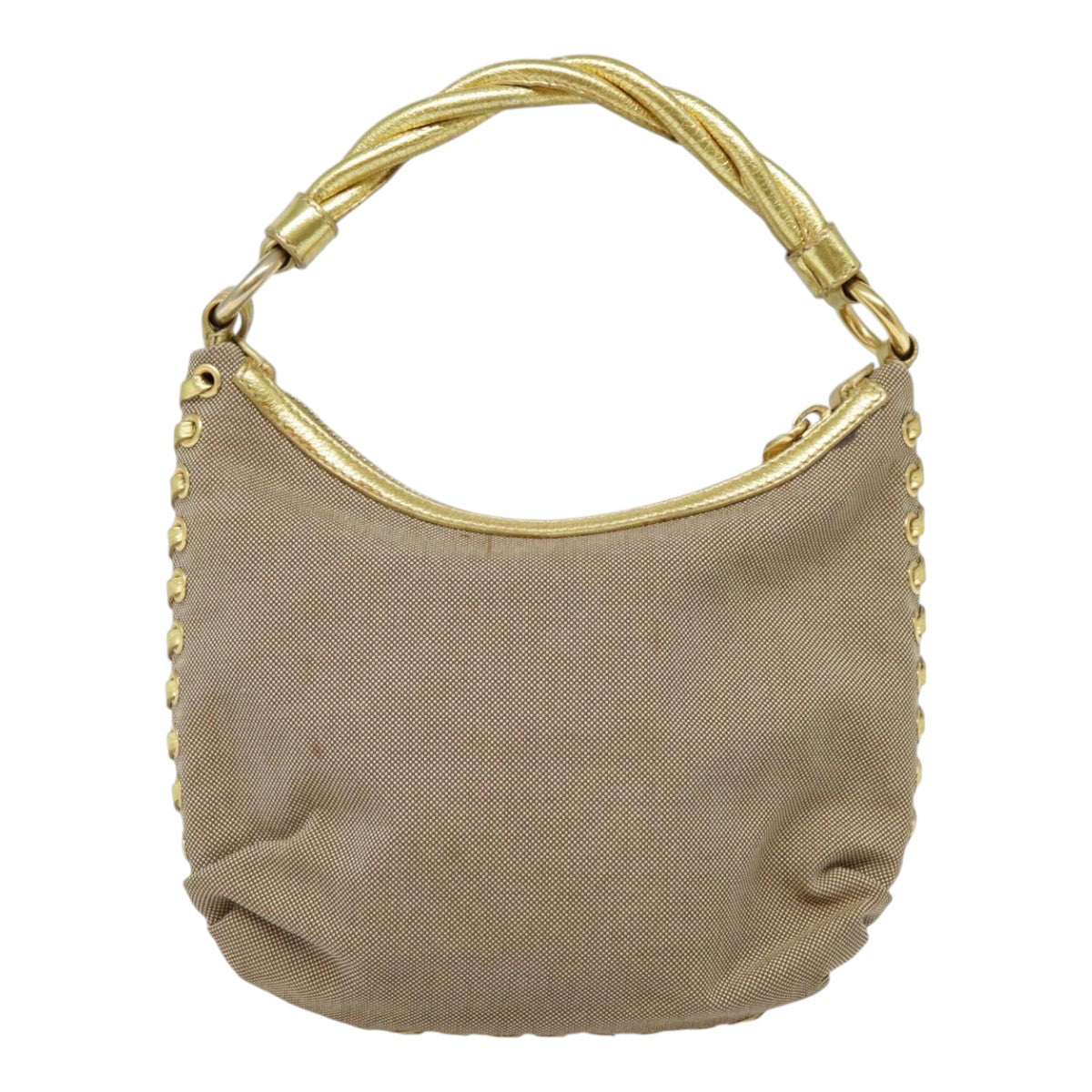 PRADA Hand Bag Canvas Leather Beige Gold Auth 92497 - 0