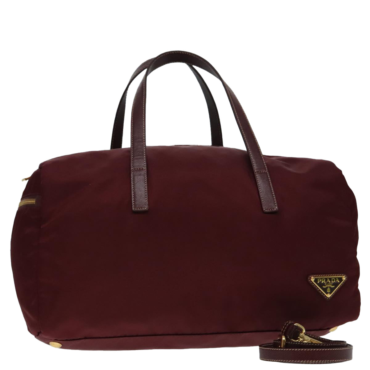 PRADA Boston Bag Nylon 2way Bordeaux Gold Auth 92506