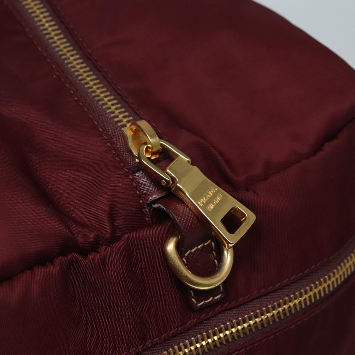 PRADA Boston Bag Nylon 2way Bordeaux Gold Auth 92506