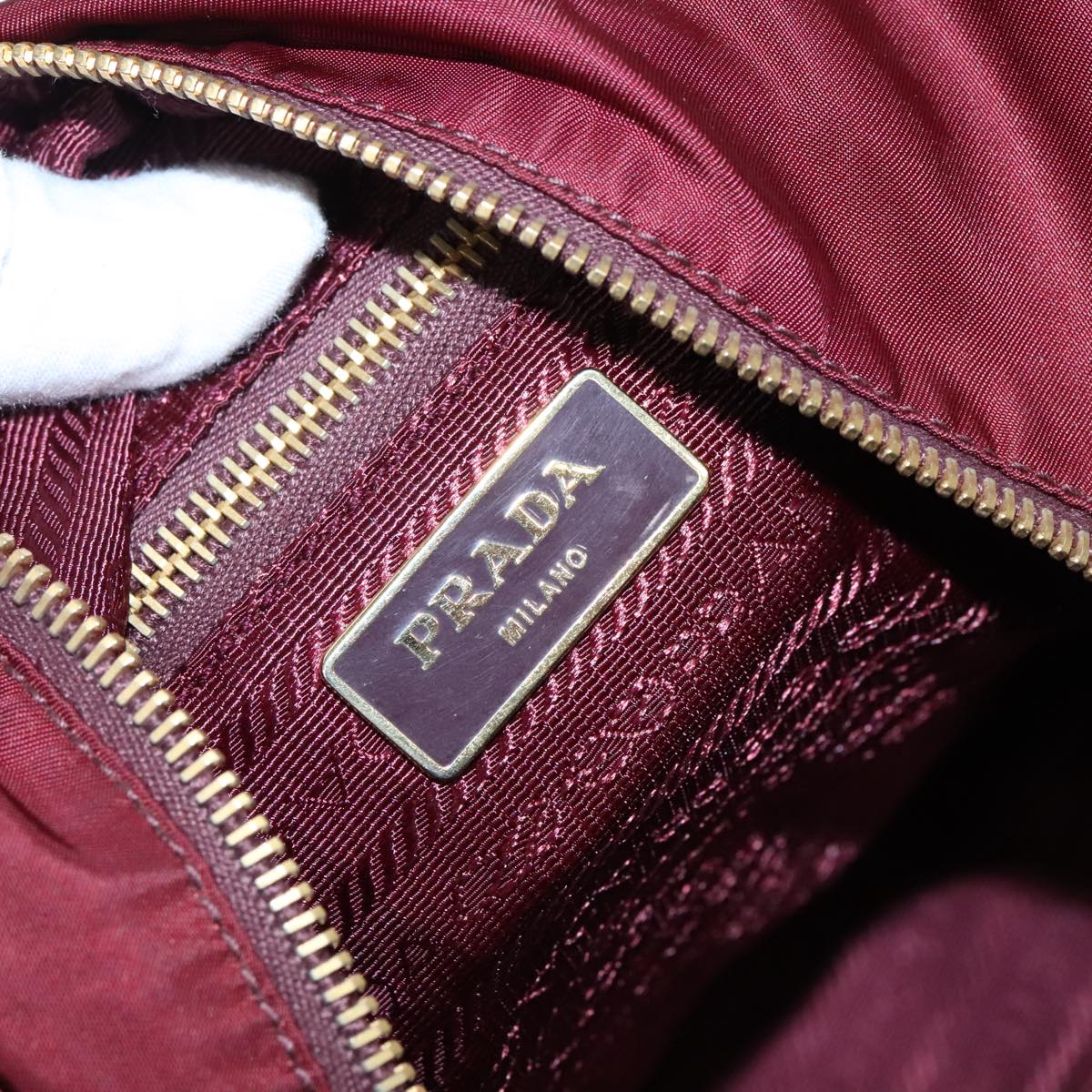 PRADA Boston Bag Nylon 2way Bordeaux Gold Auth 92506