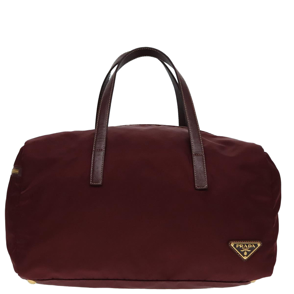 PRADA Boston Bag Nylon 2way Bordeaux Gold Auth 92506