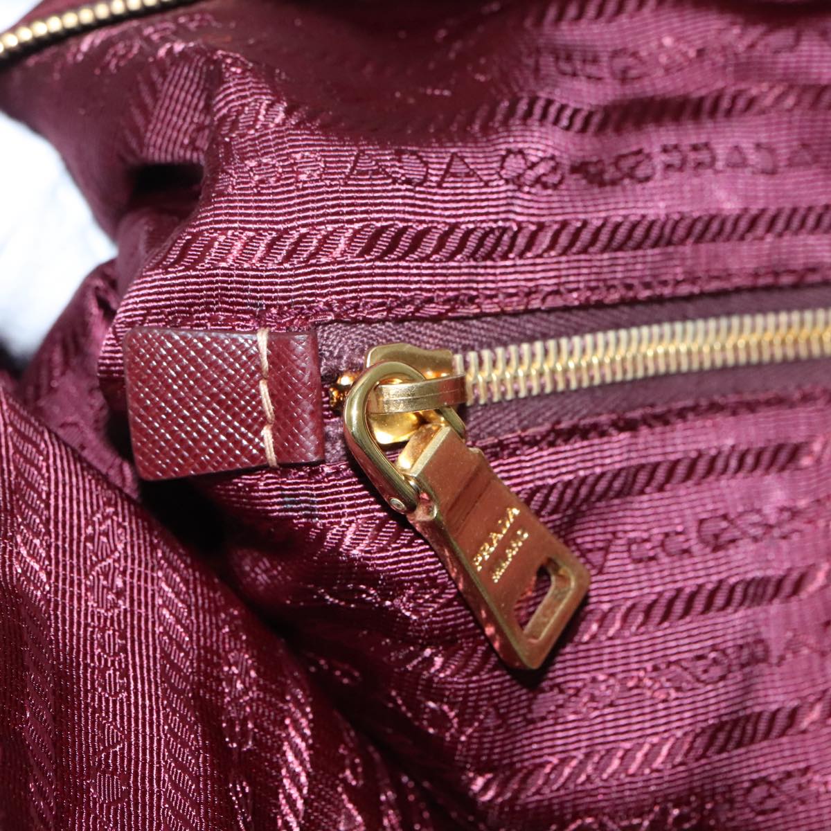 PRADA Boston Bag Nylon 2way Bordeaux Gold Auth 92506