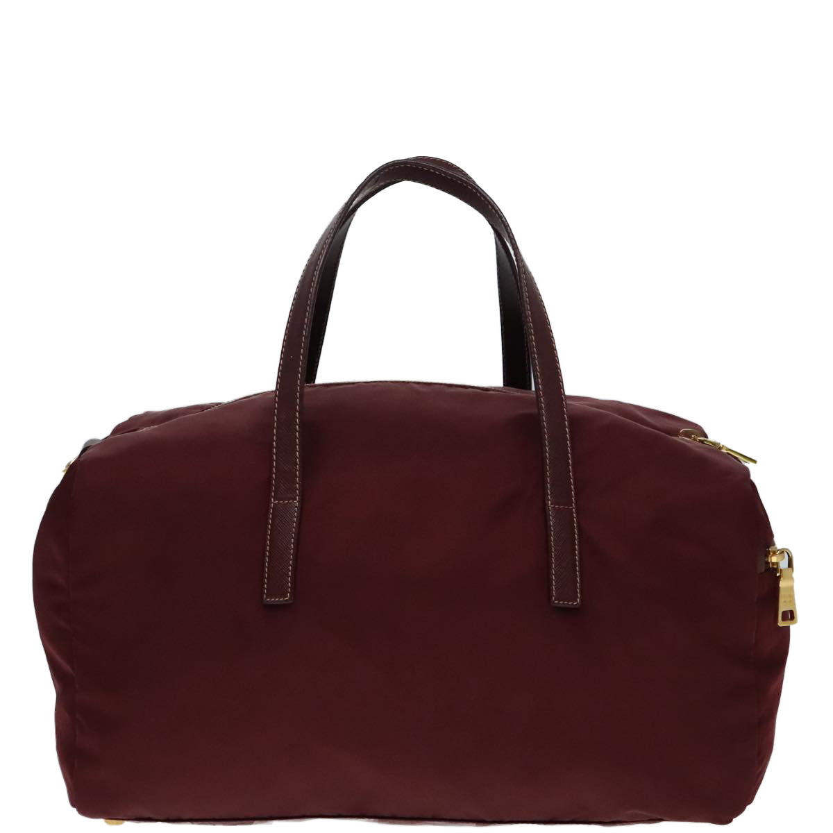 PRADA Boston Bag Nylon 2way Bordeaux Gold Auth 92506 - 0