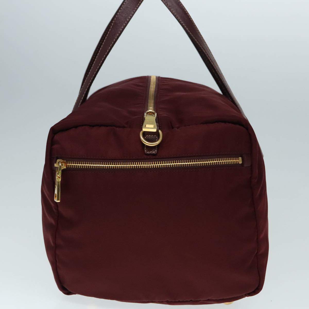 PRADA Boston Bag Nylon 2way Bordeaux Gold Auth 92506