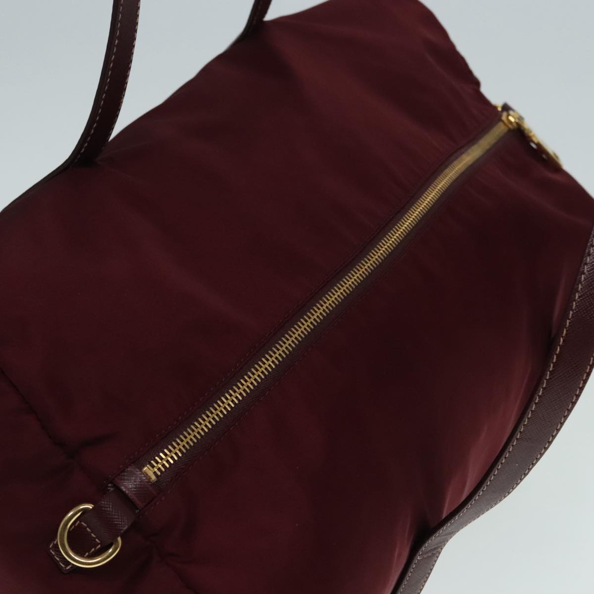 PRADA Boston Bag Nylon 2way Bordeaux Gold Auth 92506