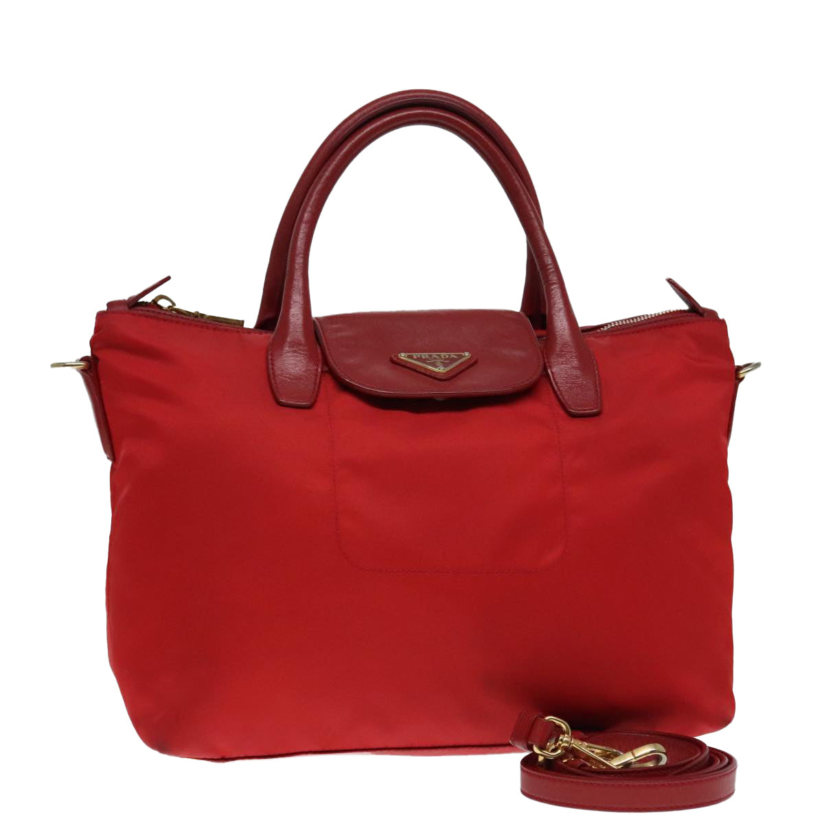 PRADA Hand Bag Nylon 2way Red Gold Auth 92513