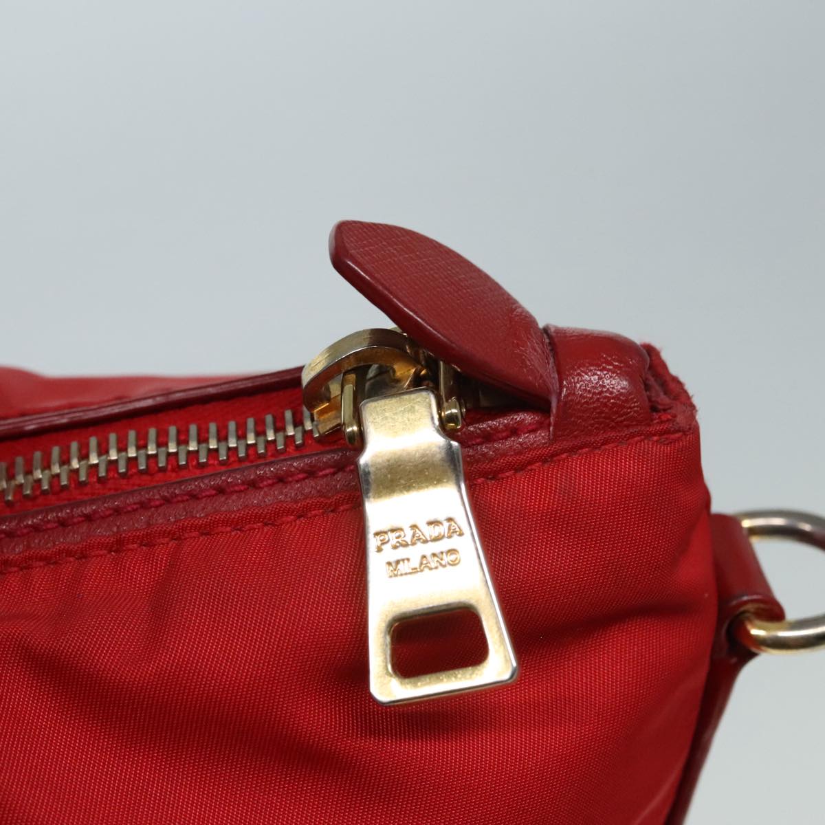 PRADA Hand Bag Nylon 2way Red Gold Auth 92513