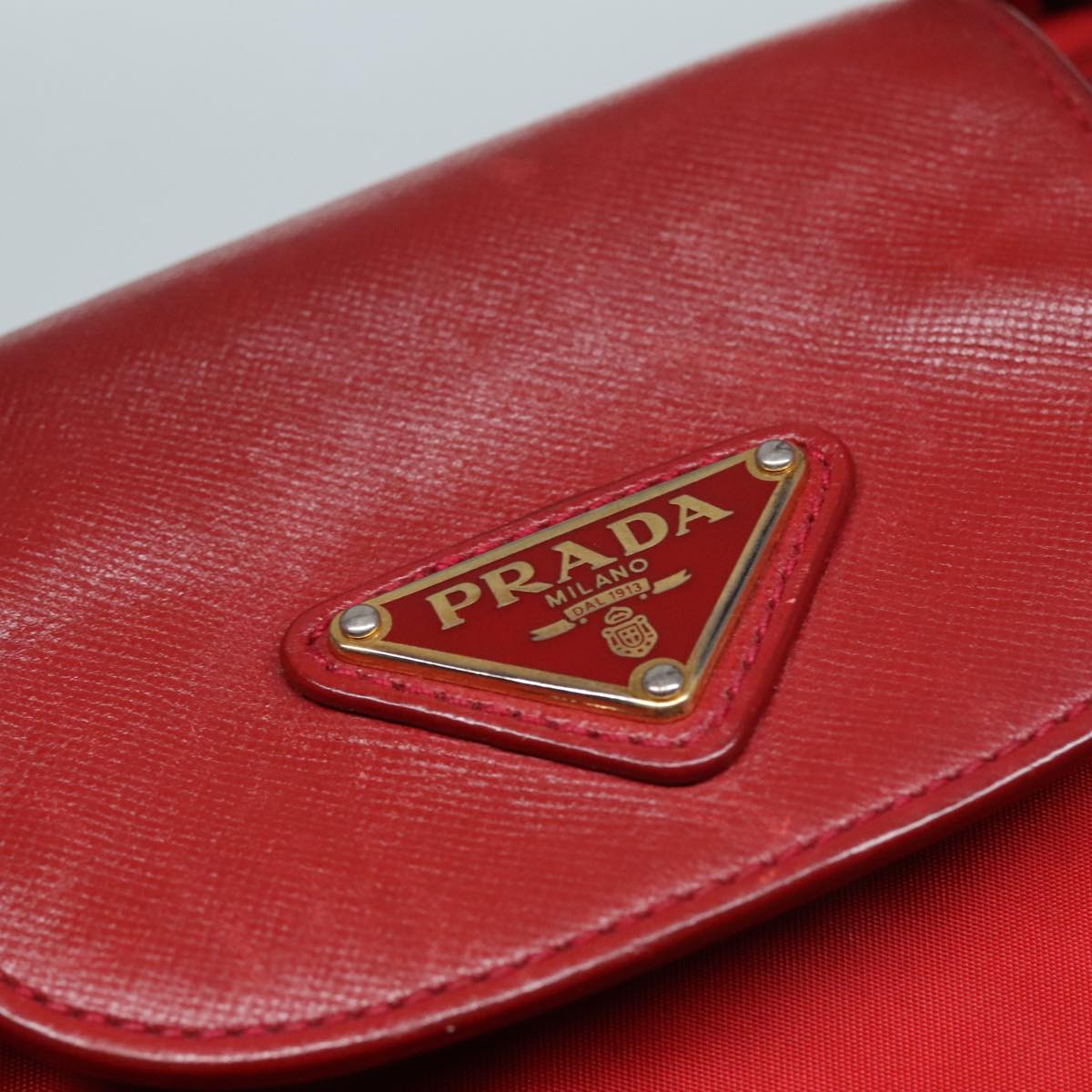 PRADA Hand Bag Nylon 2way Red Gold Auth 92513