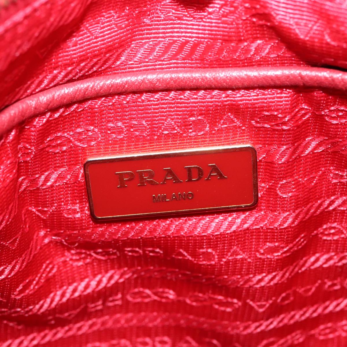 PRADA Hand Bag Nylon 2way Red Gold Auth 92513