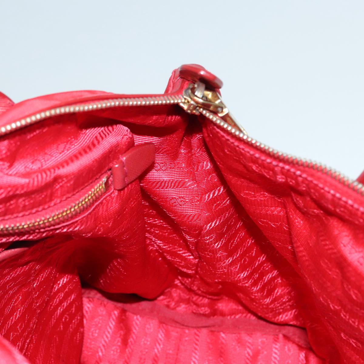 PRADA Hand Bag Nylon 2way Red Gold Auth 92513