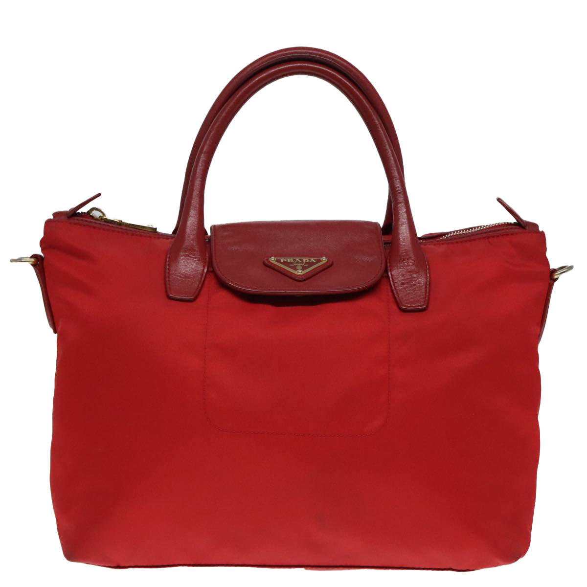 PRADA Hand Bag Nylon 2way Red Gold Auth 92513