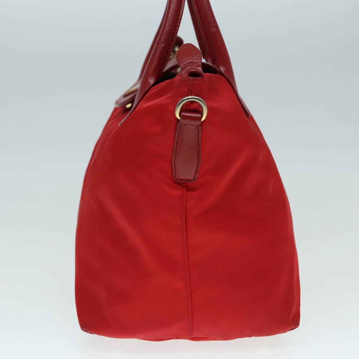 PRADA Hand Bag Nylon 2way Red Gold Auth 92513