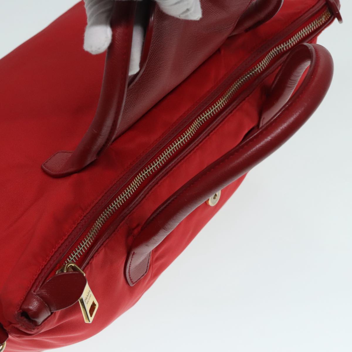 PRADA Hand Bag Nylon 2way Red Gold Auth 92513