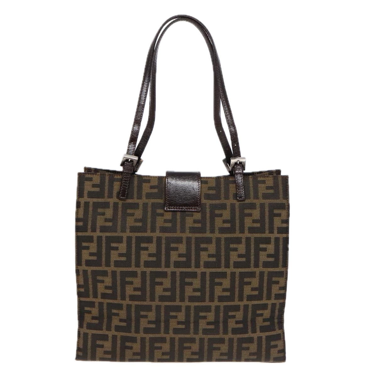 FENDI Zucca Canvas Mamma Tote Bag Brown Black Silver Auth 92515 - 0